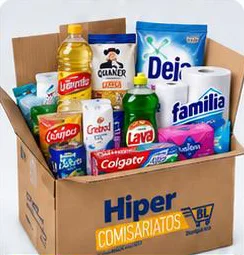 Caja de kit personalizado de Hipercomisariatos BL con alimentos y productos de aseo